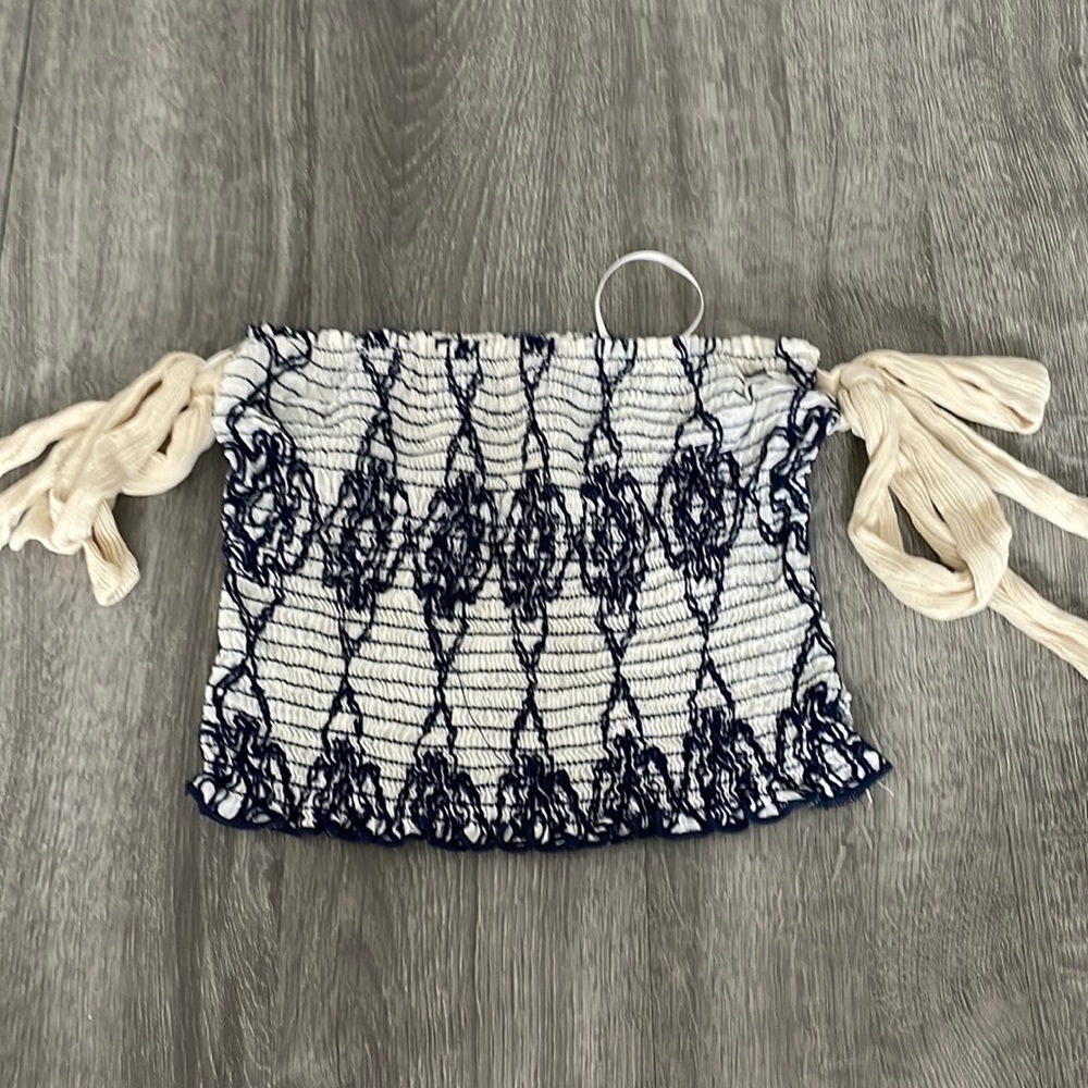 Creme and navy bandeau top